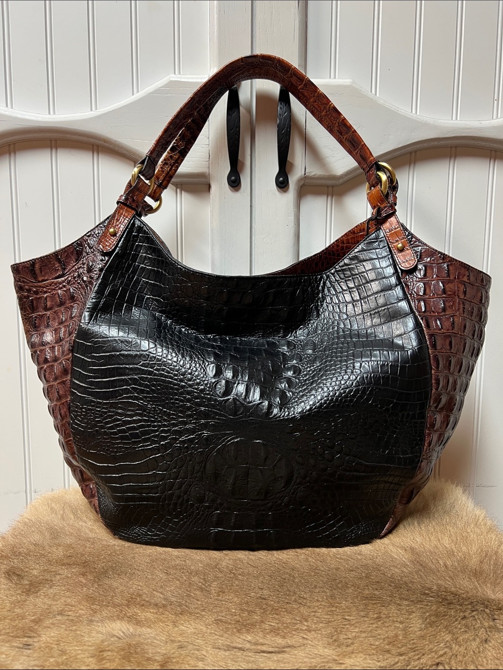 Brahmin Crocodile Embossed Leather Hobo Shoulder Bag
